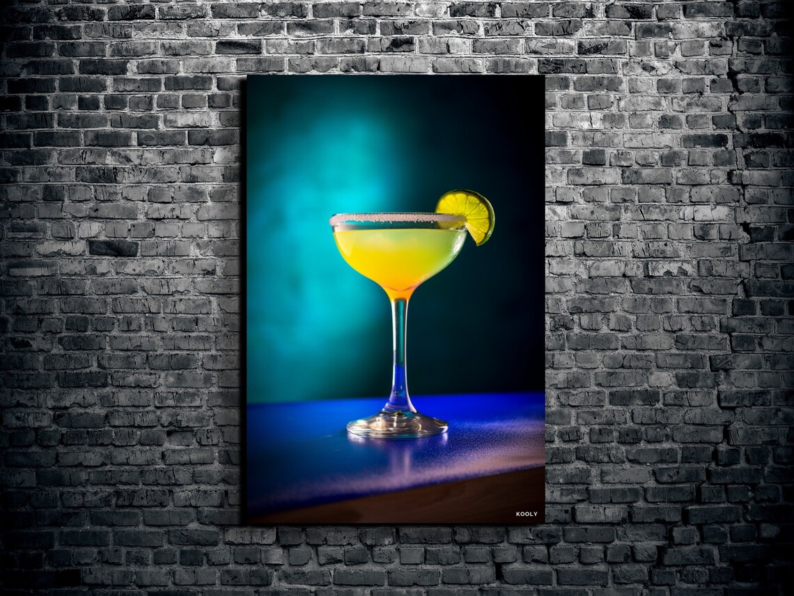 Festive Margarita Cocktail Lime Salt Rim Blue Bar Photo Poster