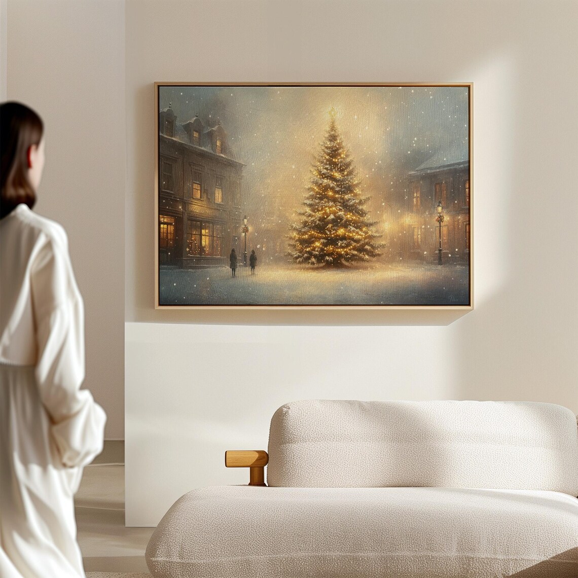 Snowy Old Town Square Christmas Tree Glowing At Dusk Holiday Poster - Image 7