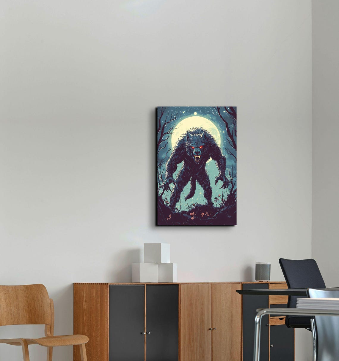 Red Eyed Werewolf Full Moon Night Comic Style Horror Art Poster - Image 5