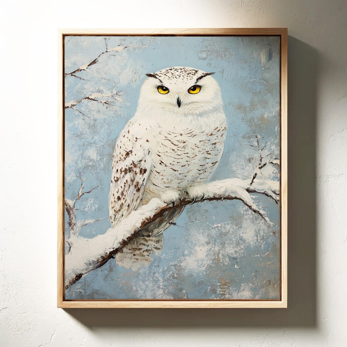 Snowy Owl Winter Scene Rustic Wall Art Print - Image 4