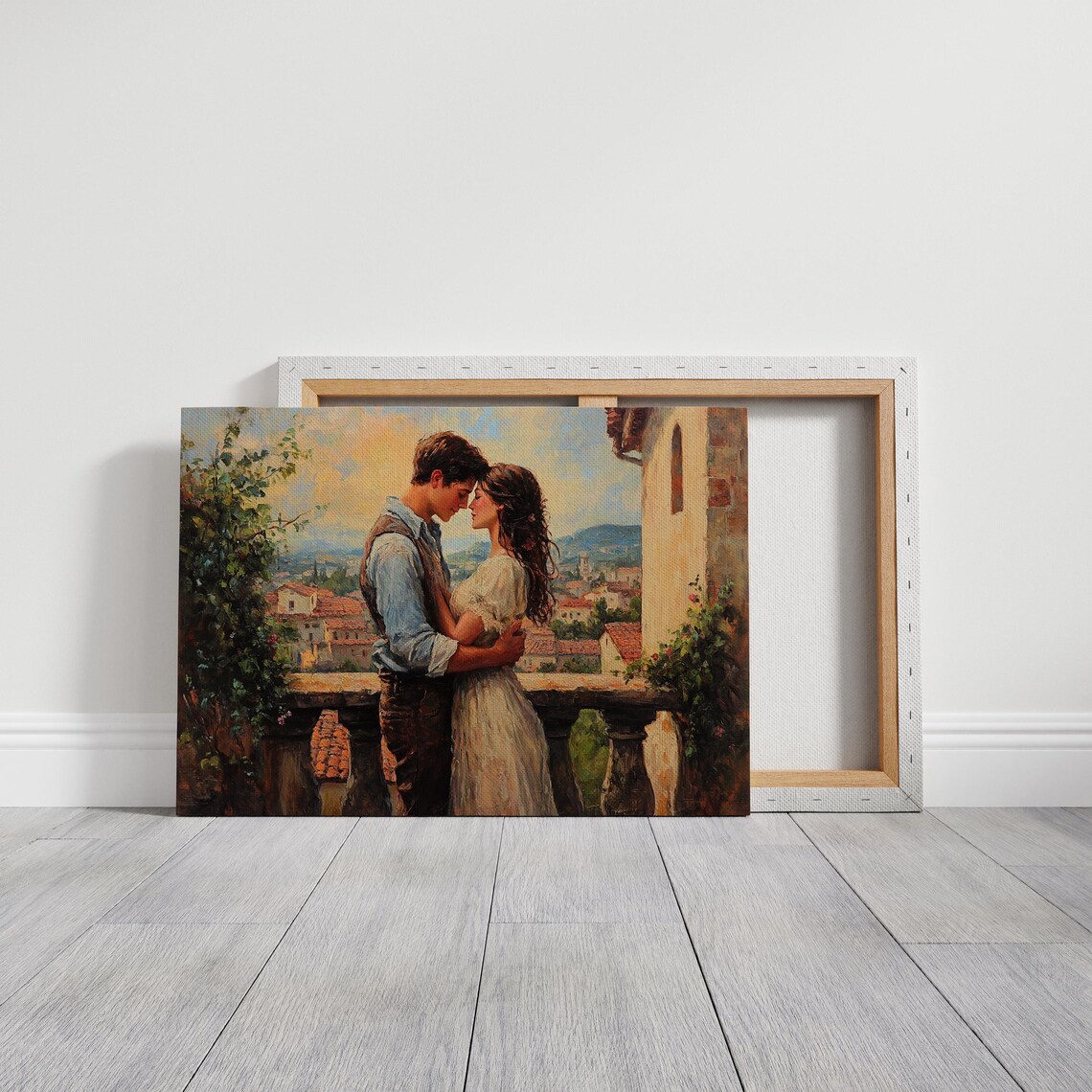Romantic Balcony Embrace Art Print, Vintage Love - Image 3