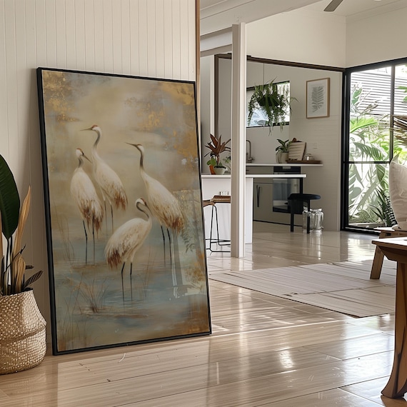 Golden Serenity Cranes Art Print