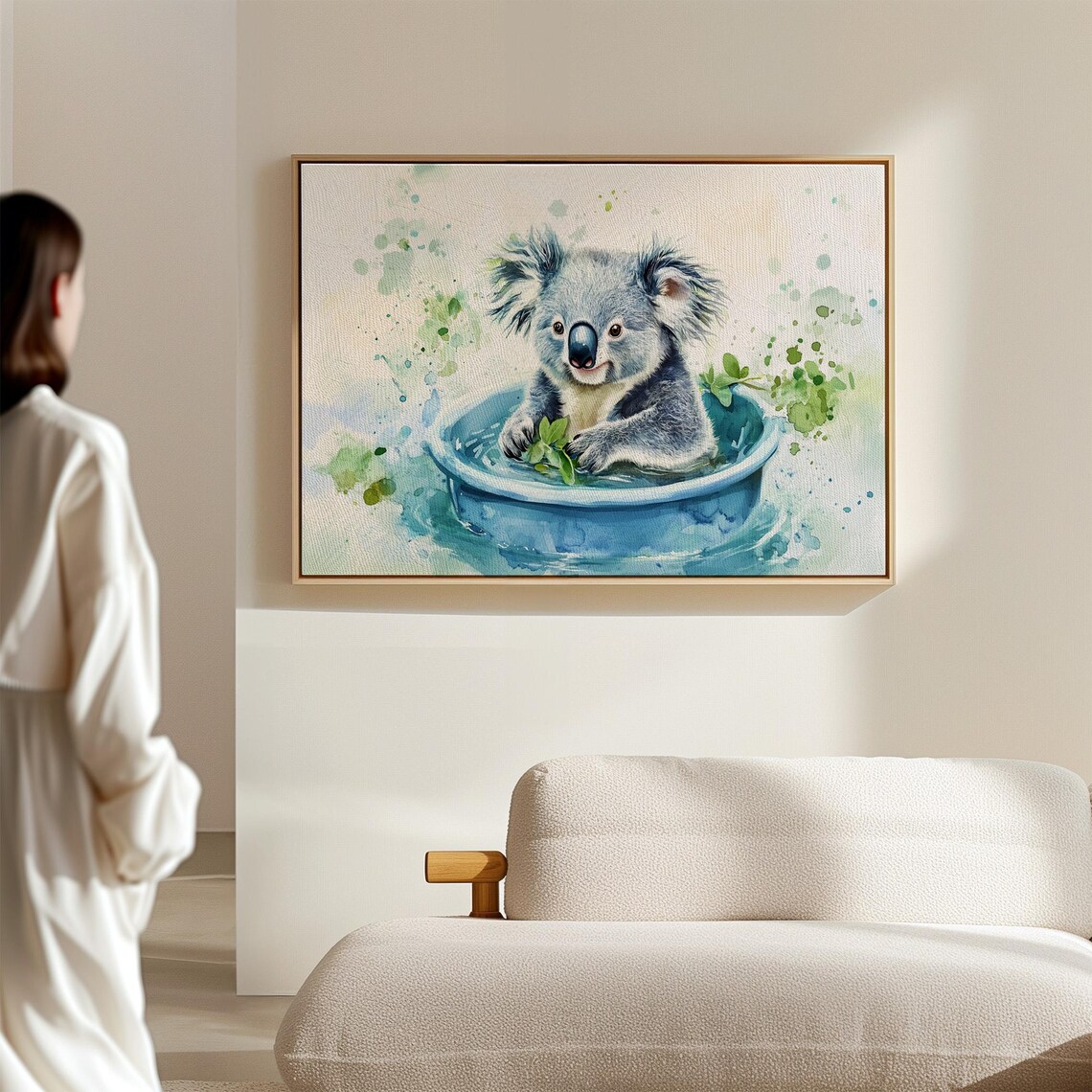 Sweet Baby Koala Bathing in a Blue Tub Watercolor Art Poster - Image 6