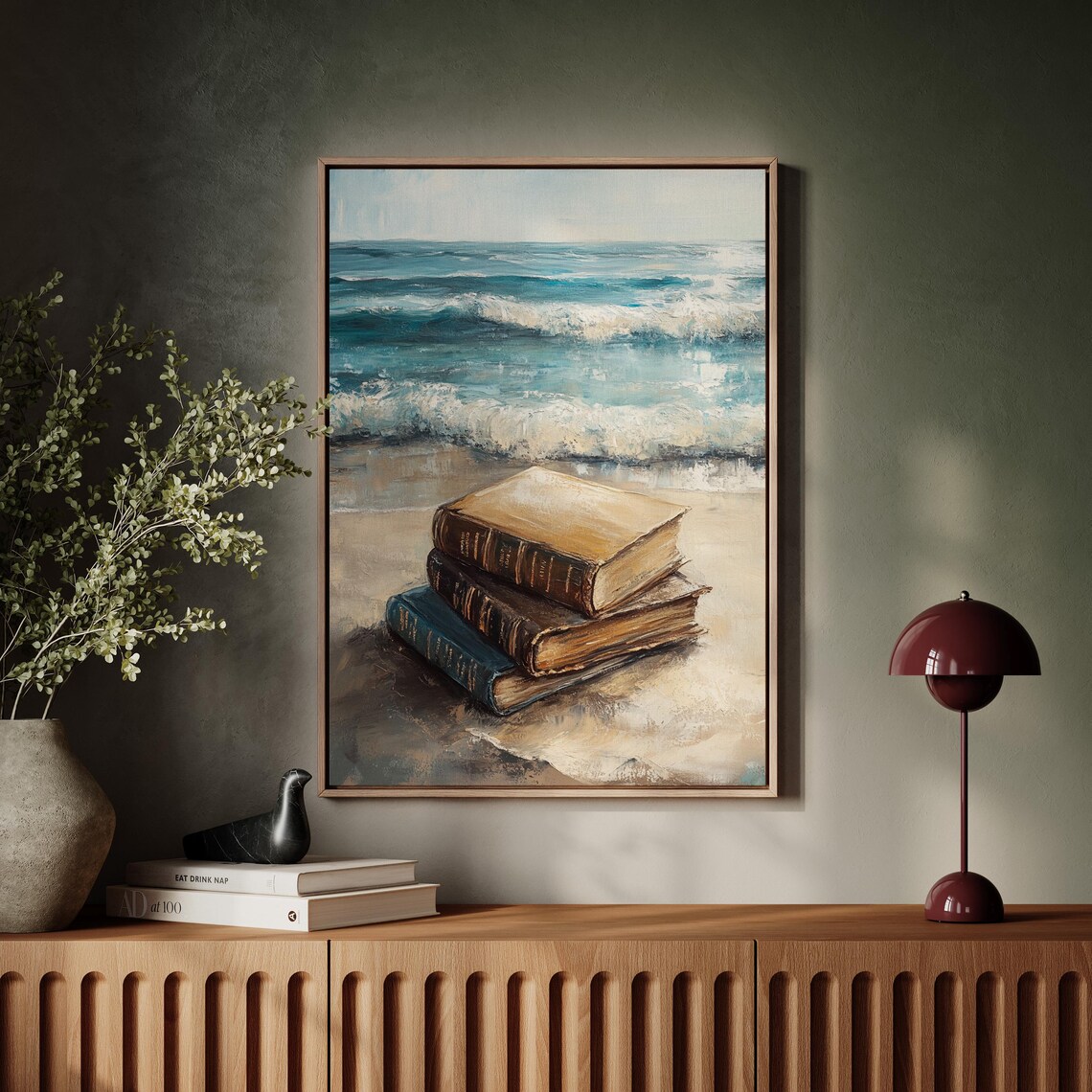 Vintage Coastal Stack Of Books Beach Travel Poster - Image 5