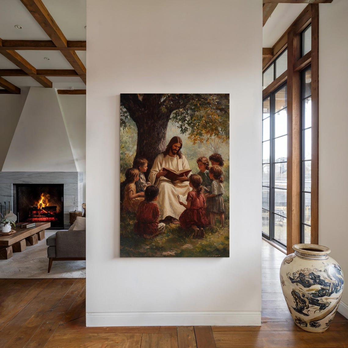 Jesus Teaching Children With a Book Under a Large Tree Poster - Image 4