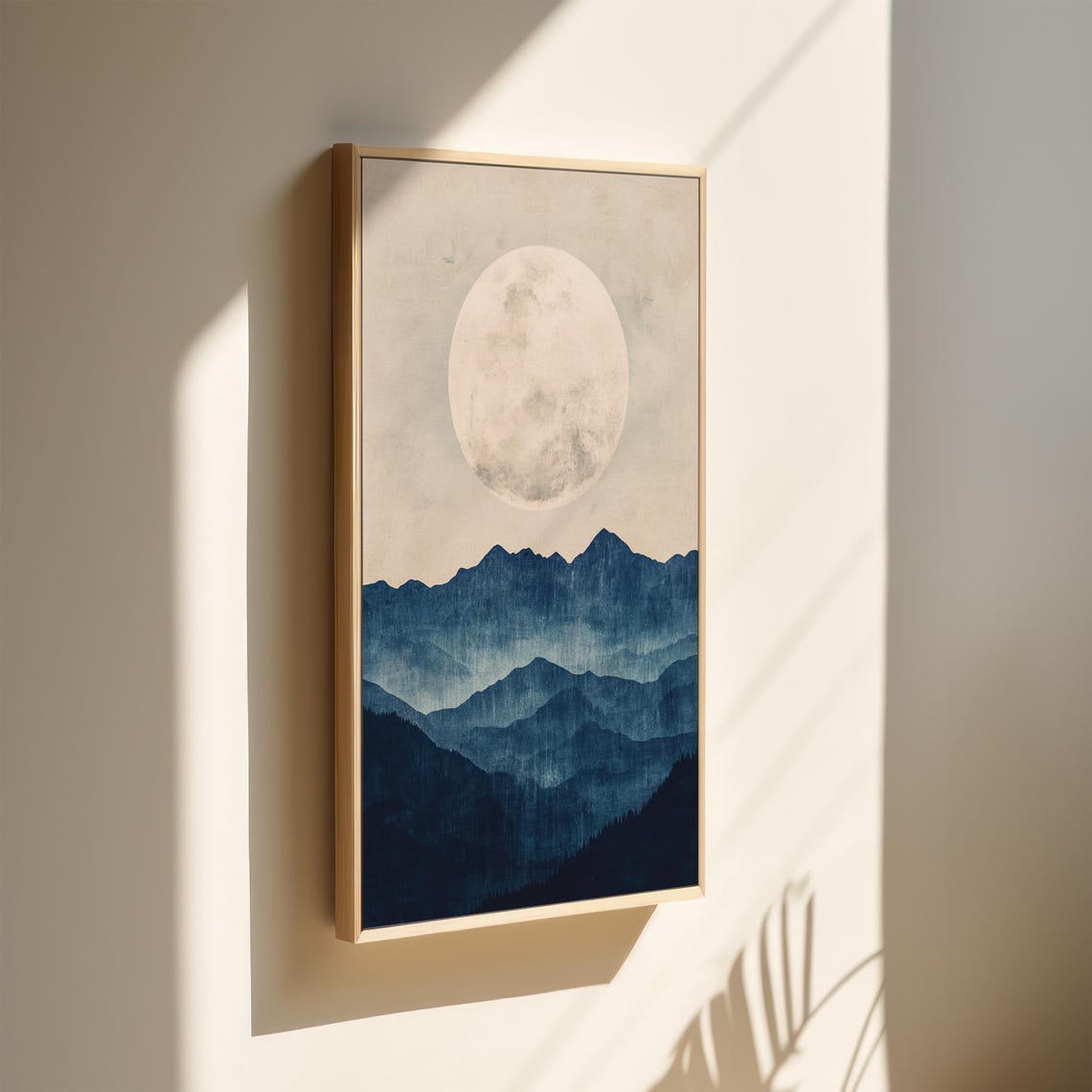 Moonlit Blue Mountain Ridges Large Full Moon Serene Travel Poster