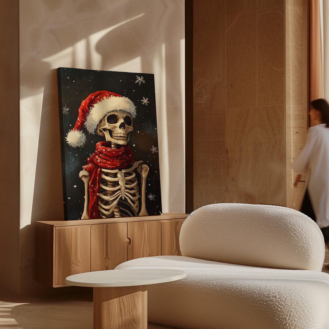 Skeleton Santa Hat Red Scarf Gothic Christmas Snowy Night Poster - Image 2