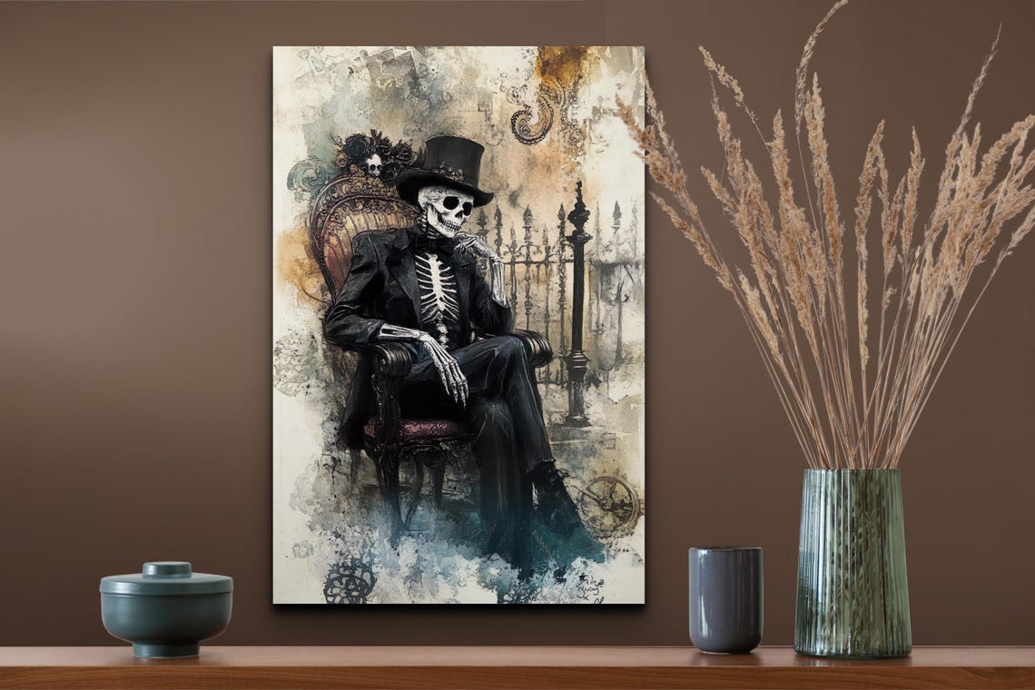 Gentleman Skeleton In Top Hat Seated Portrait Victorian Art Poster - Image 6