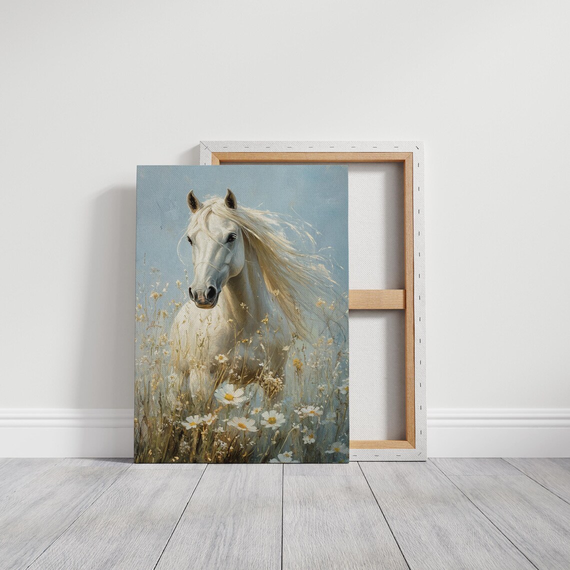 White Horse Daisy Meadow Blue Sky Majestic Equestrian Poster - Image 6