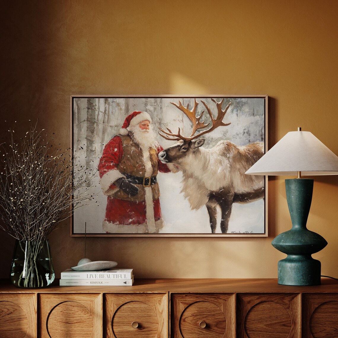 Rustic Santas Reindeer Christmas Cottagecore Art Print - Image 3