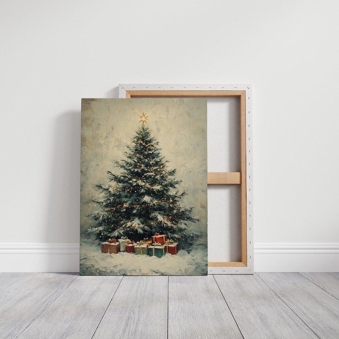 Vintage Snowy Christmas Tree Wrapped Gifts Festive Holiday Poster - Image 4