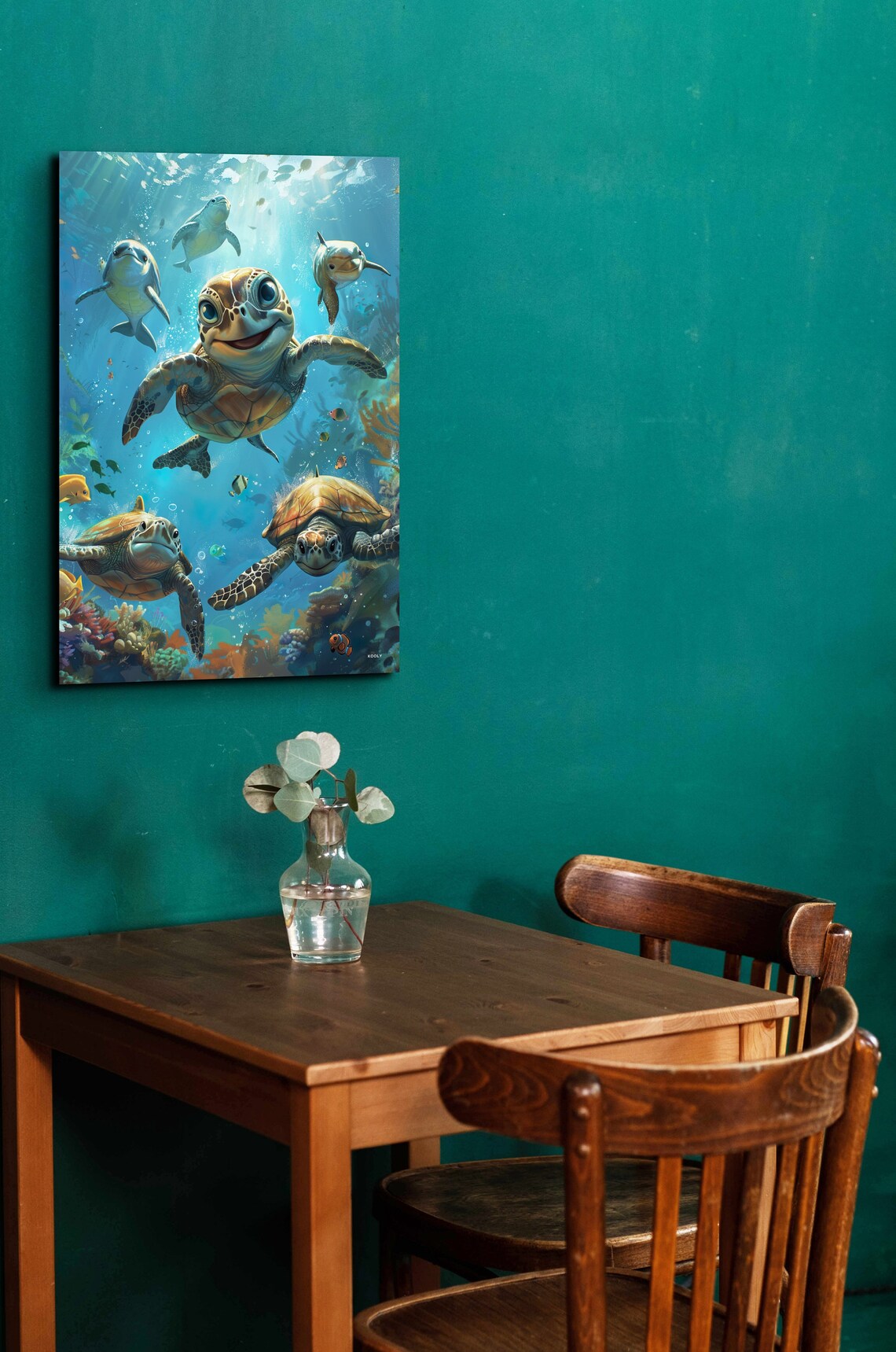 Animated Style Turtles Dolphins Sea Decor Portrait - Image 4