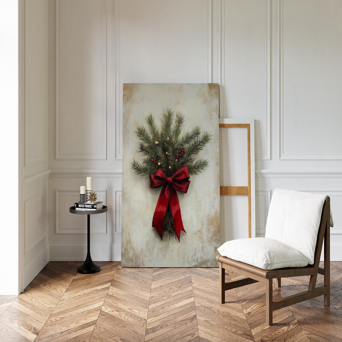 Christmas Pine Sprig With Red Bow Berries Vintage Holiday Poster - Image 4