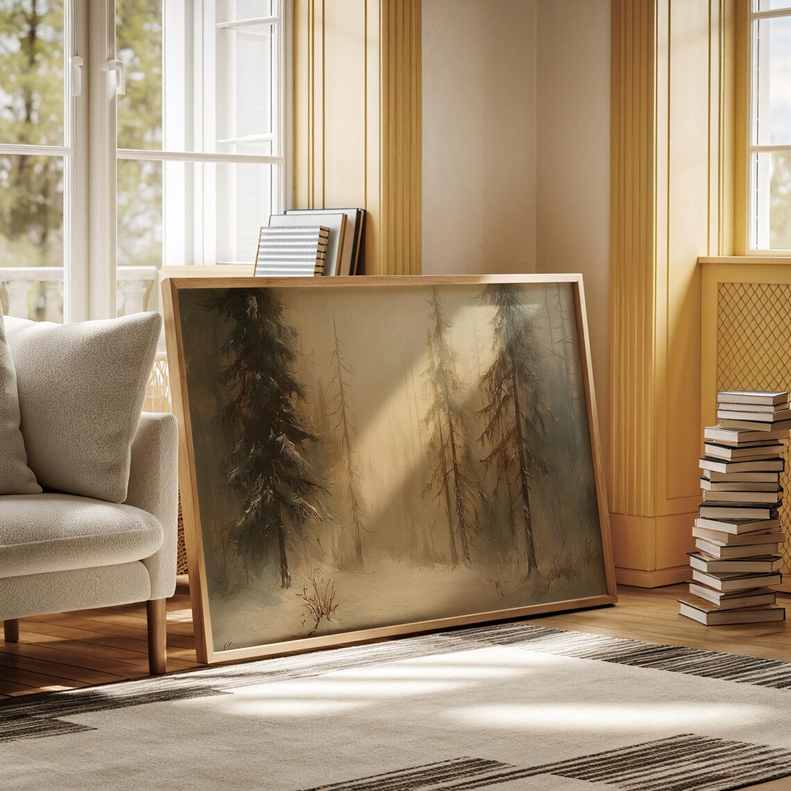Misty Snowy Pine Forest Winter Wonderland Landscape Wall Art - Image 5
