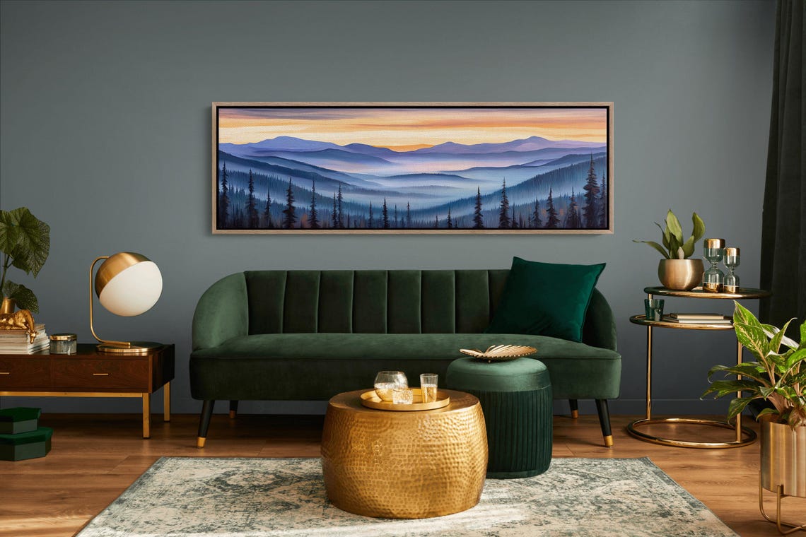 Serene Mountain Sunrise Misty Pine Forest Panoramic Landscape Poster - Image 7
