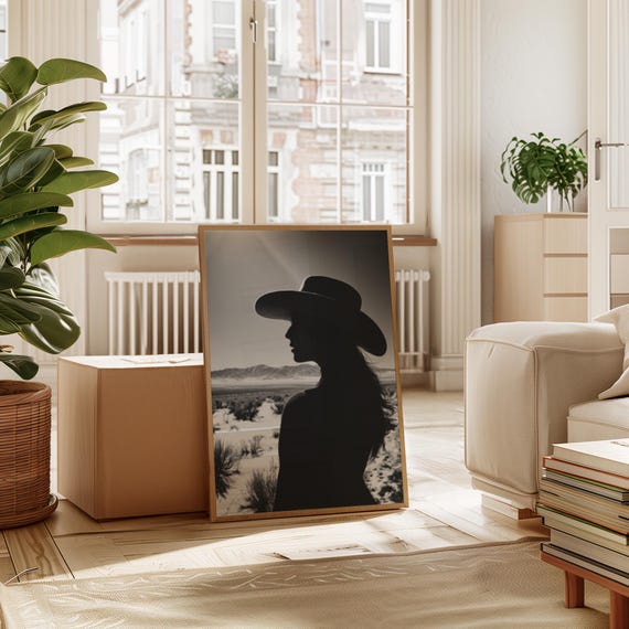 Cowgirl Silhouette In Desert Sunlight Western Art Print