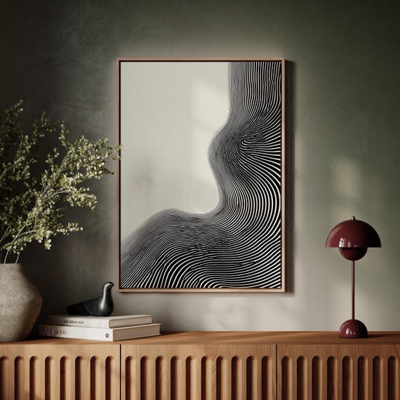 Modern Line Abstract Art Black And White Optical Flow Design