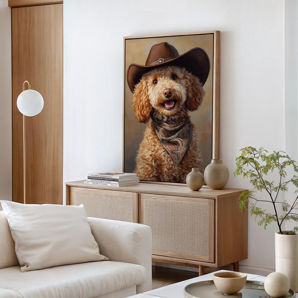 Cheerful Goldendoodle Puppy in Cowboy Hat and Bandana Poster - Image 2