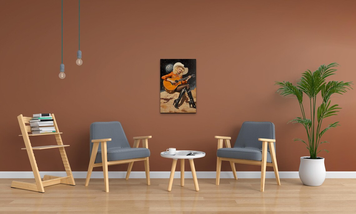 Galactic Guitar Cowgirl, Vintage Space Art Print - Image 4