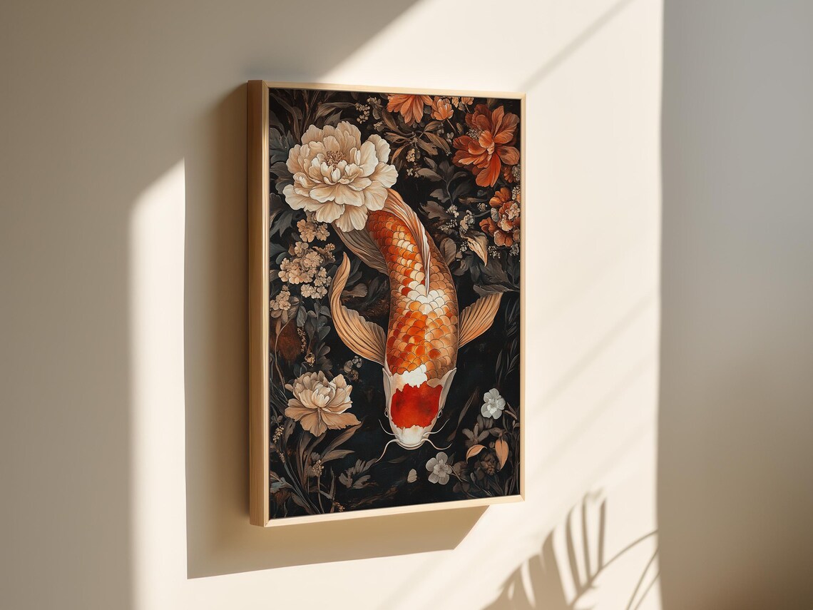 Exquisite Koi Fish Wall Art Vibrant Orange Koi With Elegant Floral Details For Tranquil Asian Inspired Dcor - Image 5