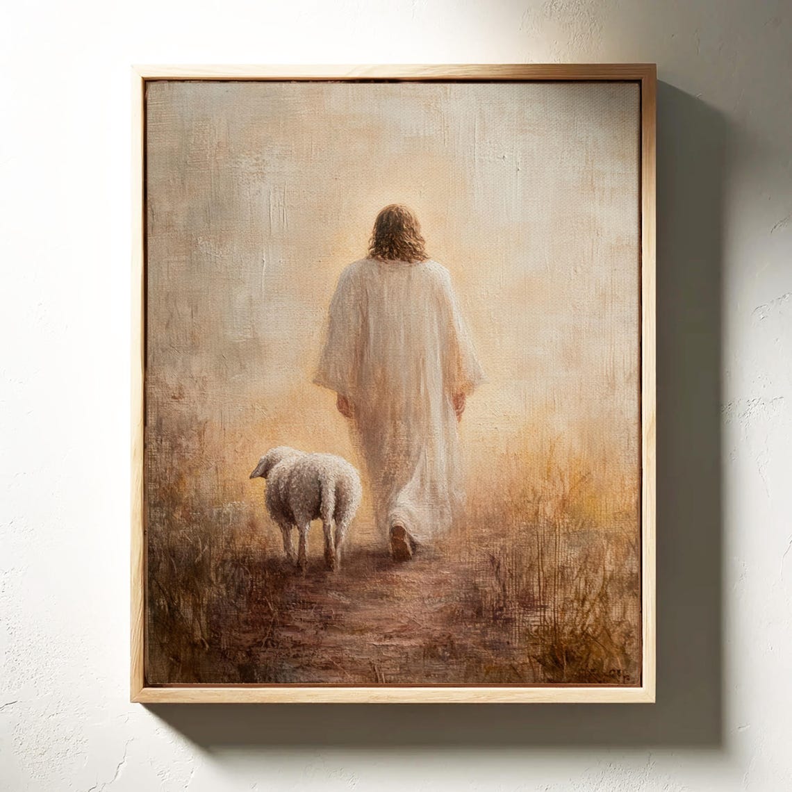 Jesus The Good Shepherd Walking With Lamb Minimalist Art Poster - Image 3