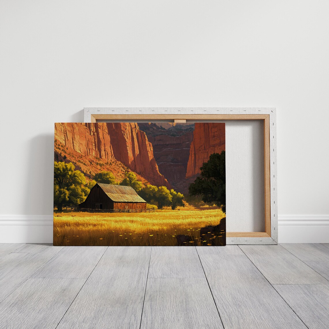 Rustic Barn In Canyon Sunset, Vintage Landscape - Image 3