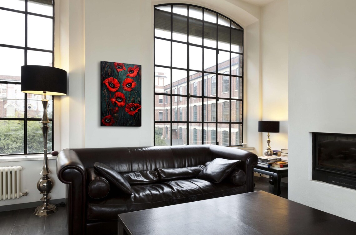 Red Poppies With Watchful Eyes Surreal Dark Floral Art Poster - Image 4