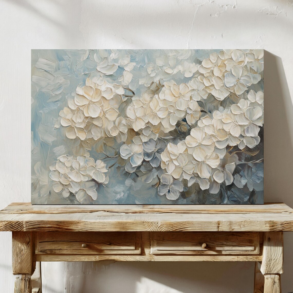 White Hydrangea Blossoms Textured Impasto Floral Painting Poster - Image 7