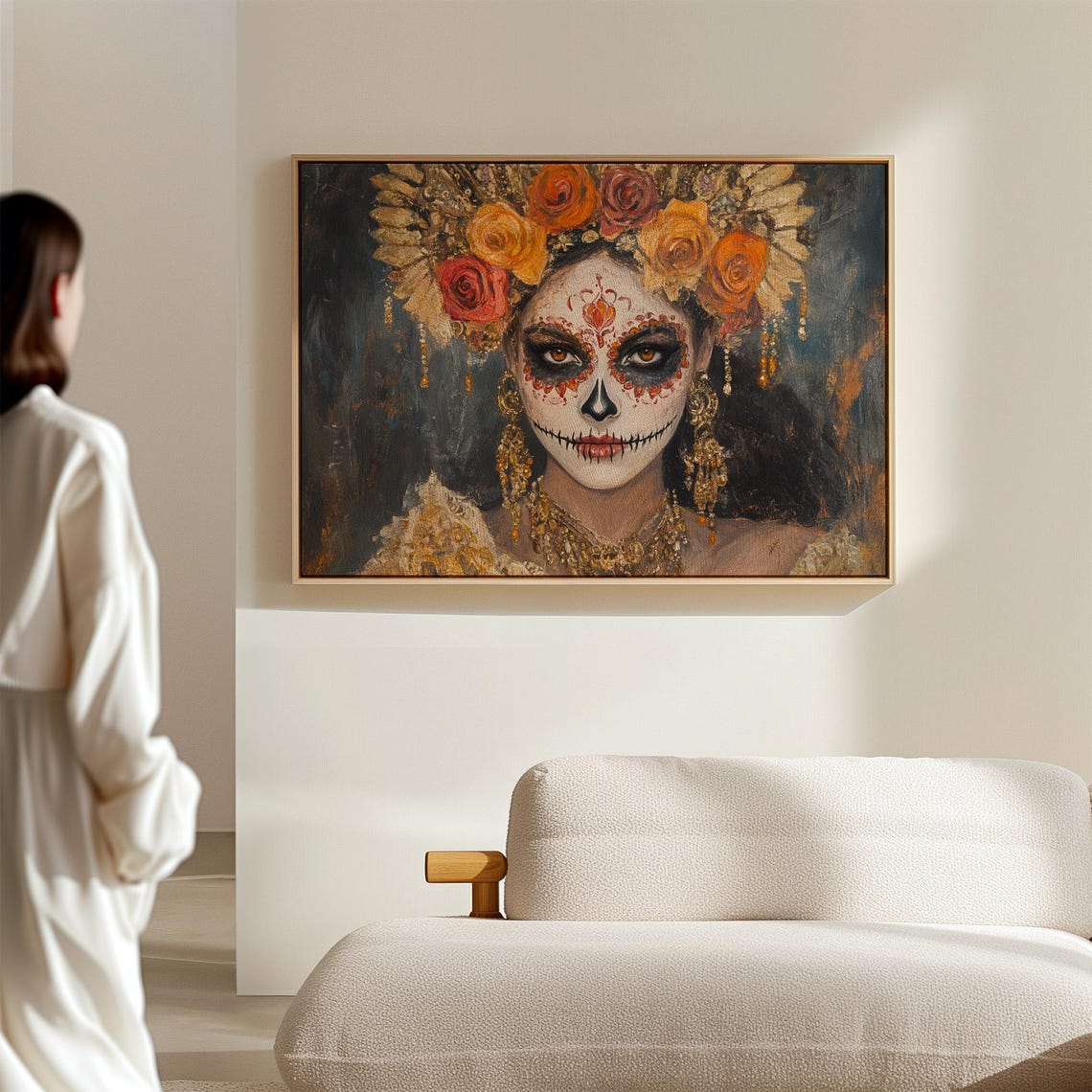 Dia De Los Muertos Rose Crown Sugar Skull Cultural Portrait Poster - Image 6