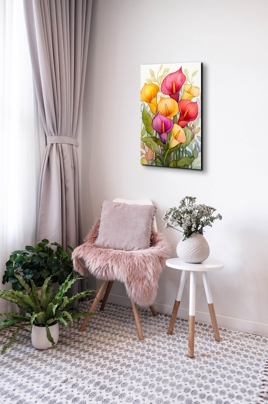 Colorful Calla Lilies On White Botanical Watercolor Art Poster - Image 7