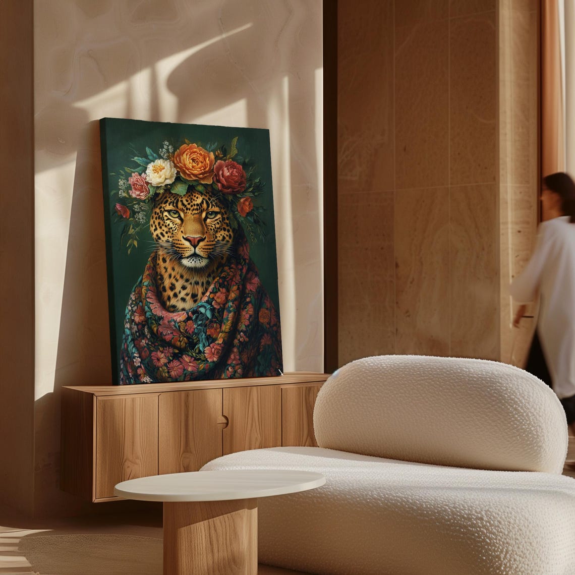 Leopard Wearing Floral Crown And Blooming Shawl Regal Portrait Poster - Image 5