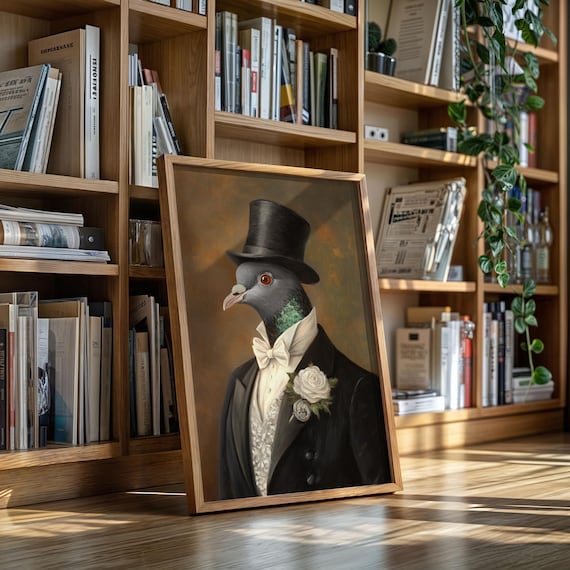 Dapper Pigeon In Tuxedo And Top Hat Victorian Bird Portrait Poster