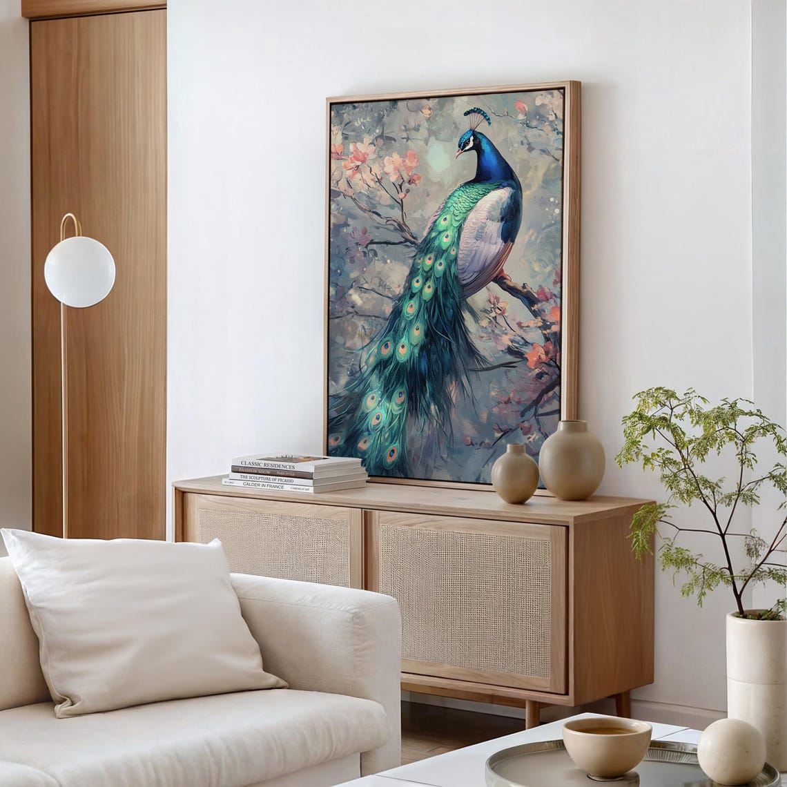 Graceful Peacock Cherry Blossoms Elegant Painterly Bird Poster - Image 4