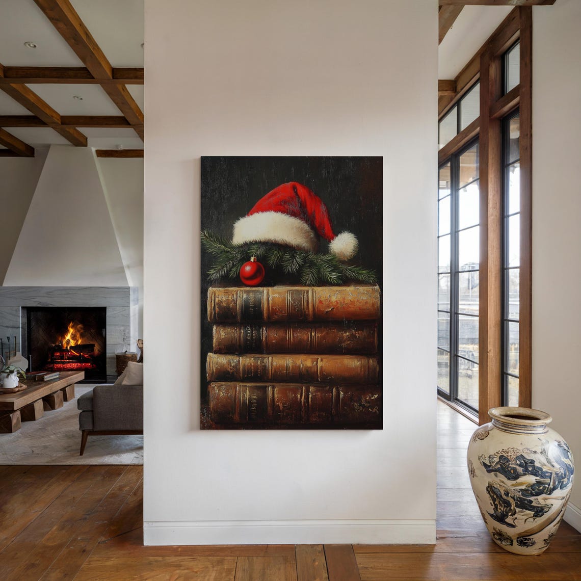 Santa Hat On Vintage Books With Pine Christmas Still Life Poster - Image 4