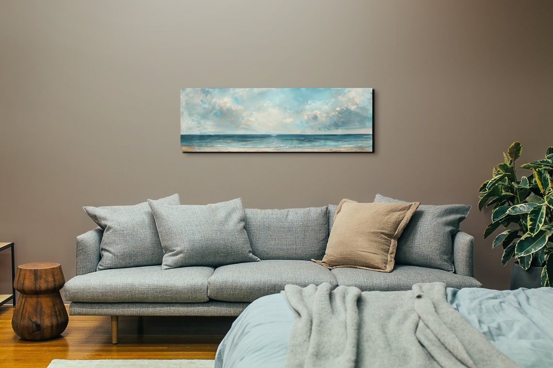 Gentle Soft Impressionistic Seascape with Clouds Over Sand Poster - Image 6