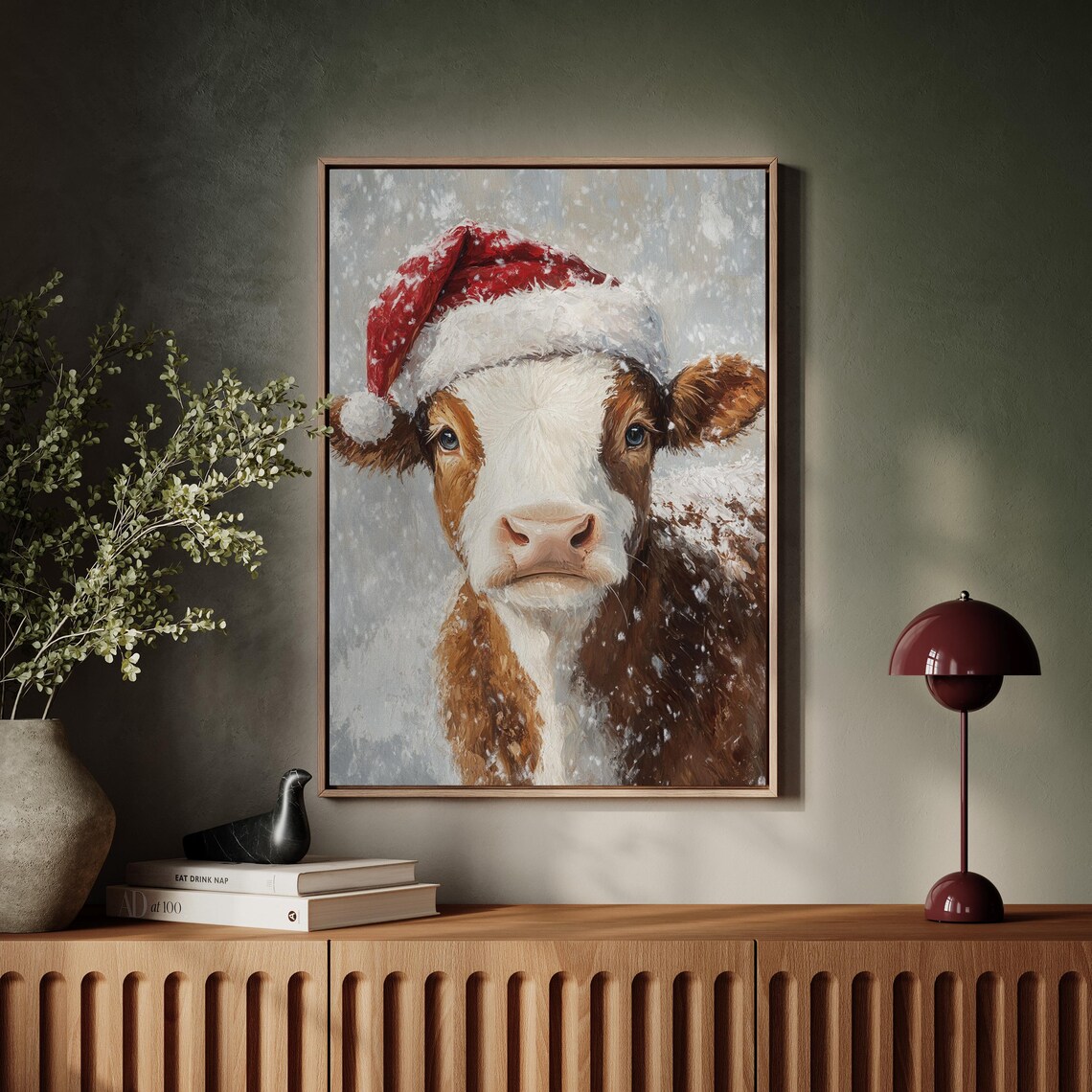 Festive Cow Art Print, Rustic Christmas Holiday Decor - Image 7