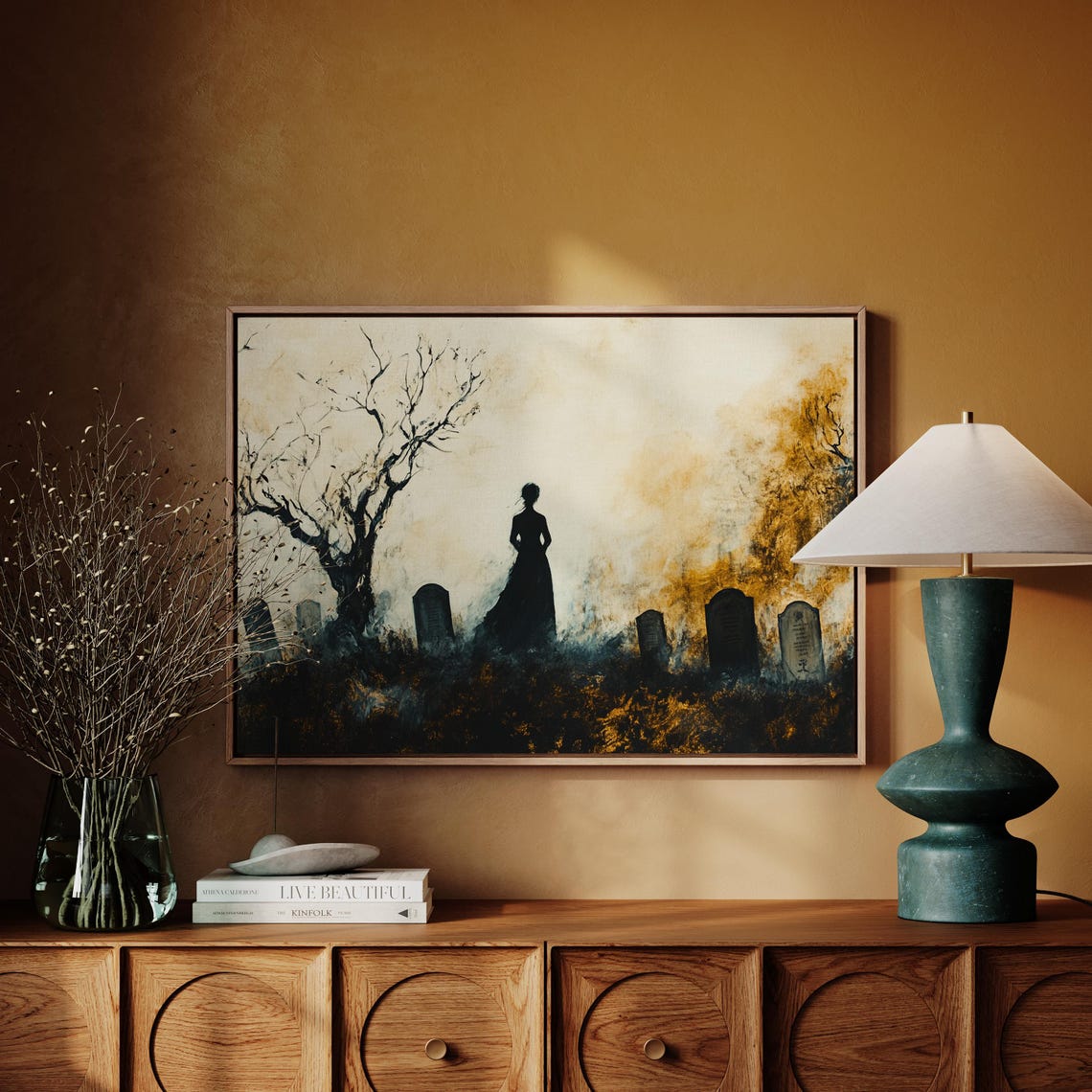Gothic Graveyard Art Haunting Silhouette Painting Dark Aesthetic Wall Decor Victorian Mourning Print Macabre Cemetery - Image 3