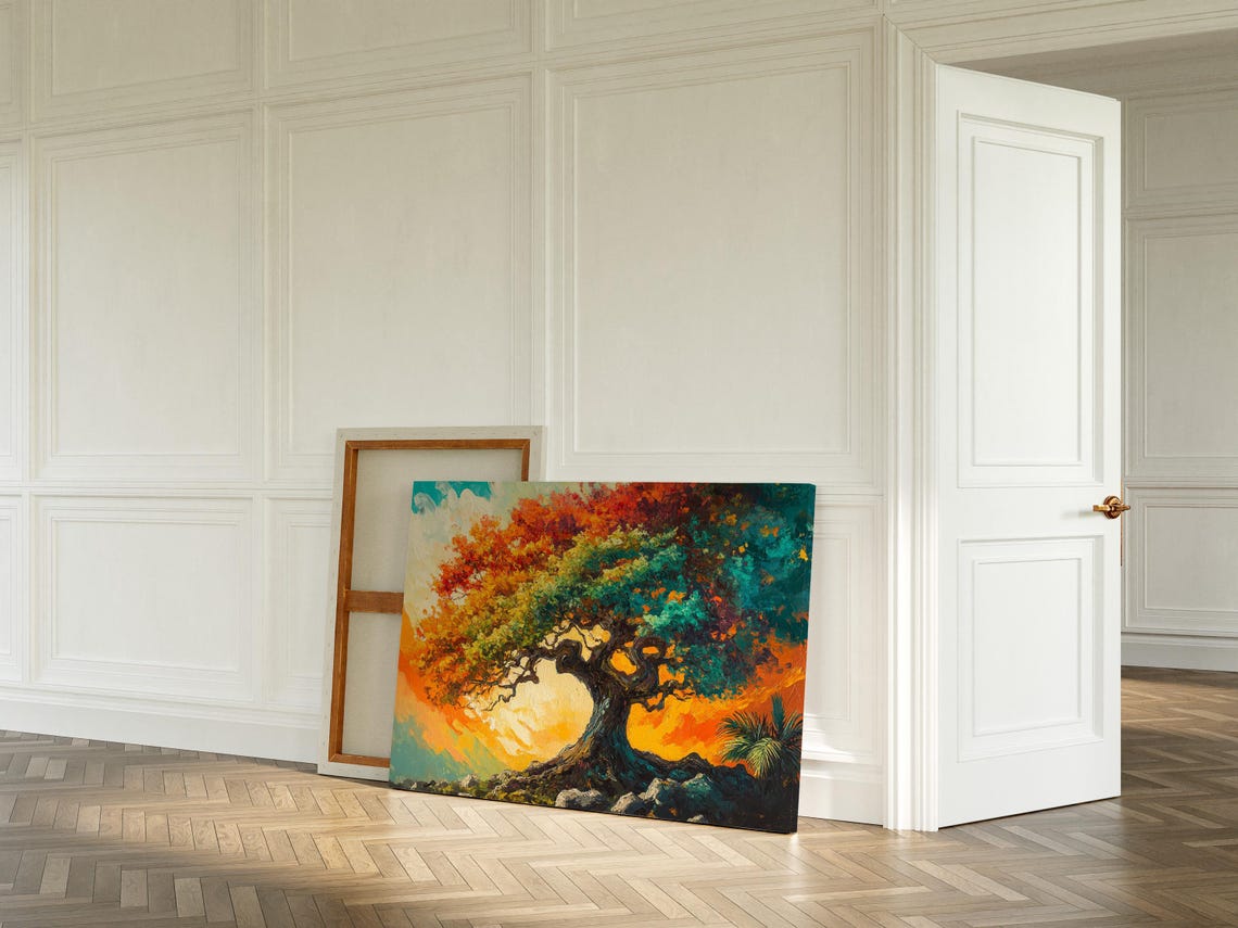 Vibrant Twisted Tree With Multicolor Foliage Fiery Painting Wall Art - Image 5