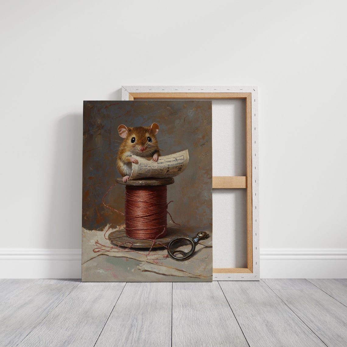 Whimsical Mouse Reading Newspaper On Red Thread Spool Sewing Poster - Image 3