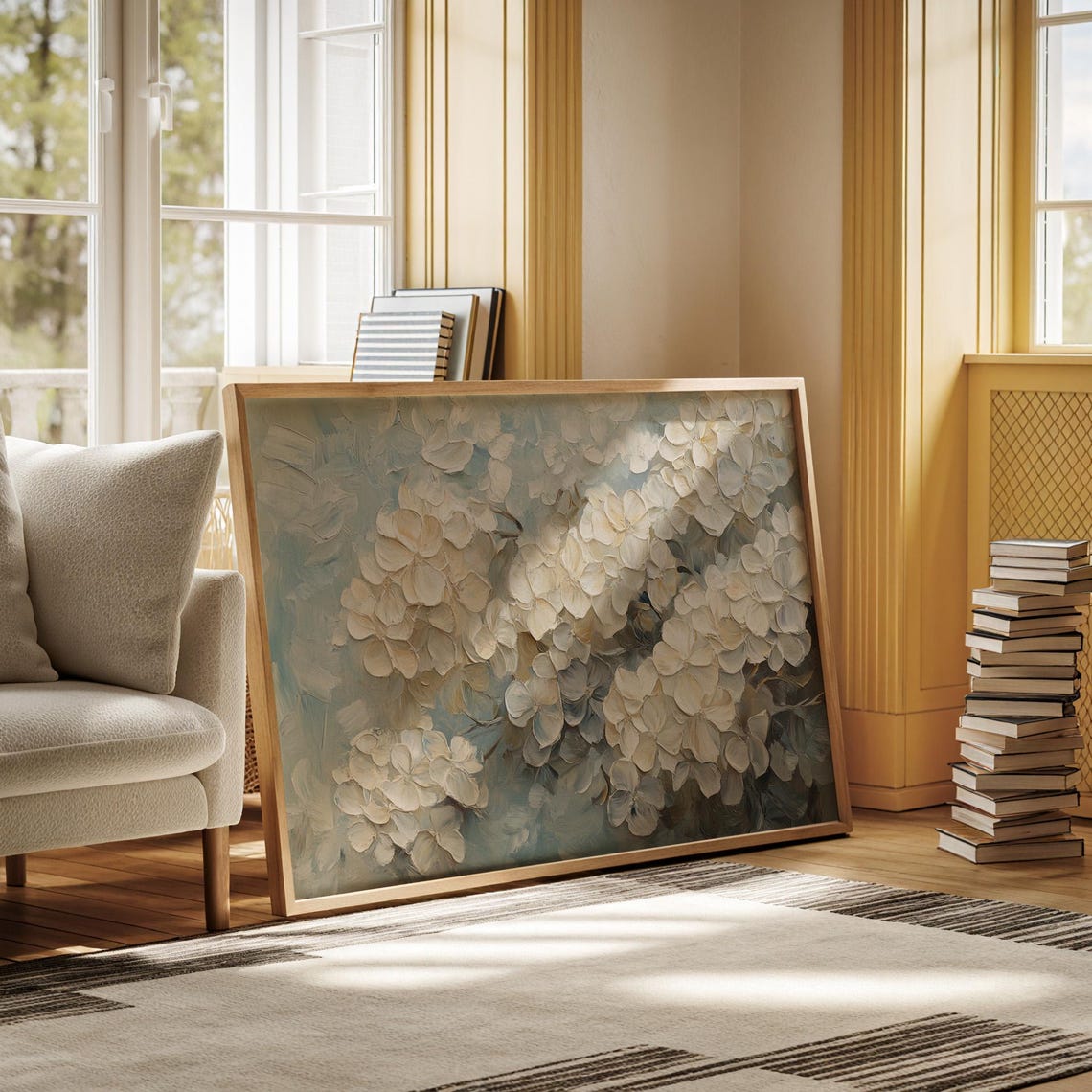 White Hydrangea Blossoms Textured Impasto Floral Painting Poster - Image 6