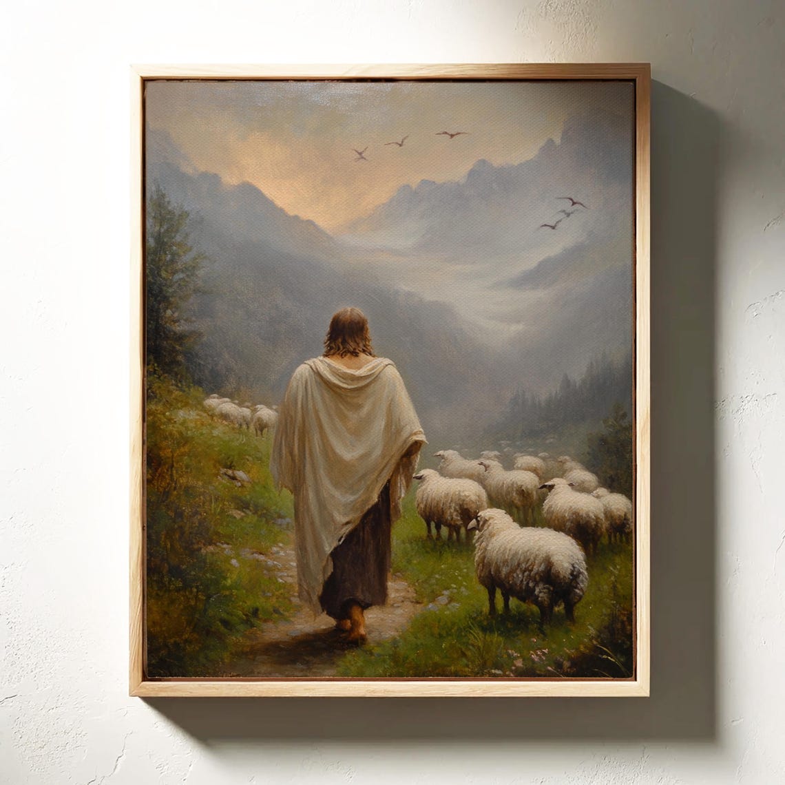 Jesus Leading Sheep Mountain Valley Good Shepherd Faith Poster - Image 3