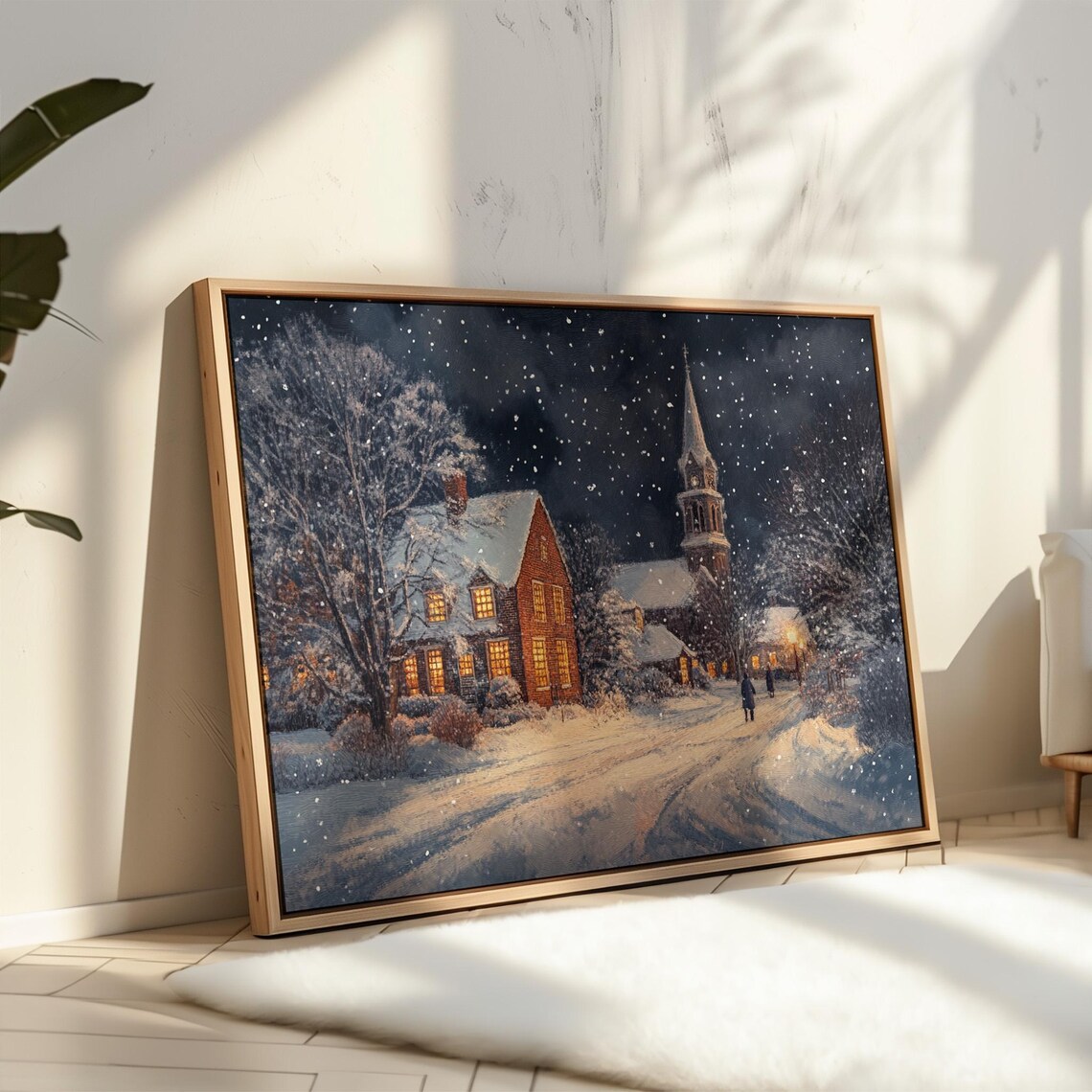 Cozy Winter Village Scene Art Print, Christmas Town - Image 4
