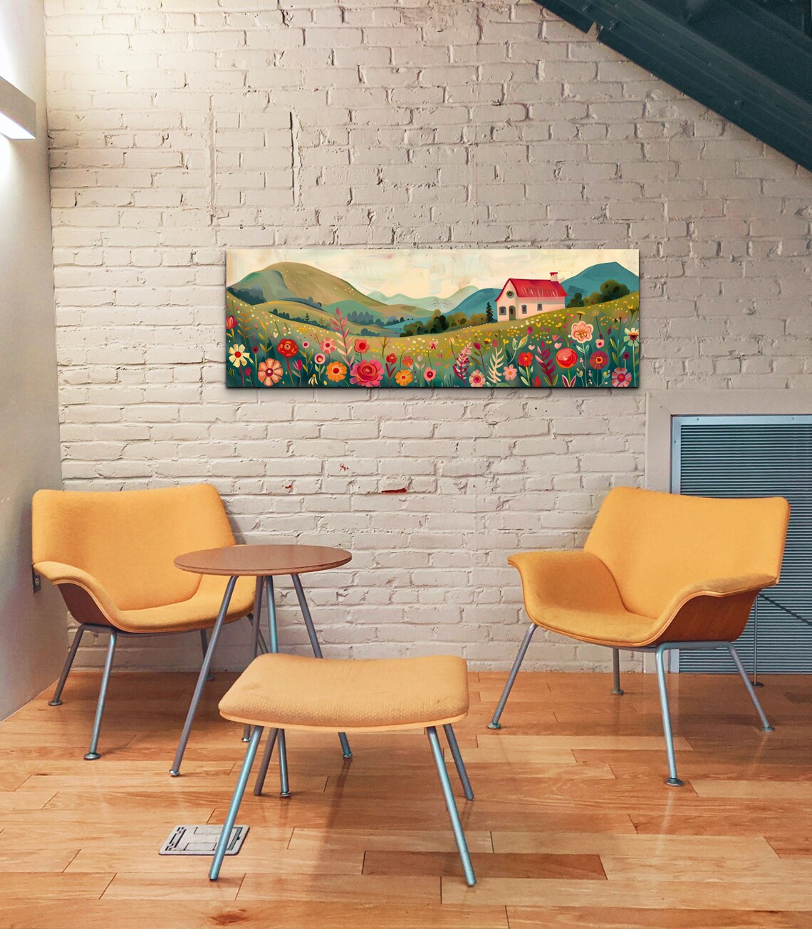 Whimsical Folk Art Cottage in Wildflower Meadow Rolling Hills Poster - Image 6