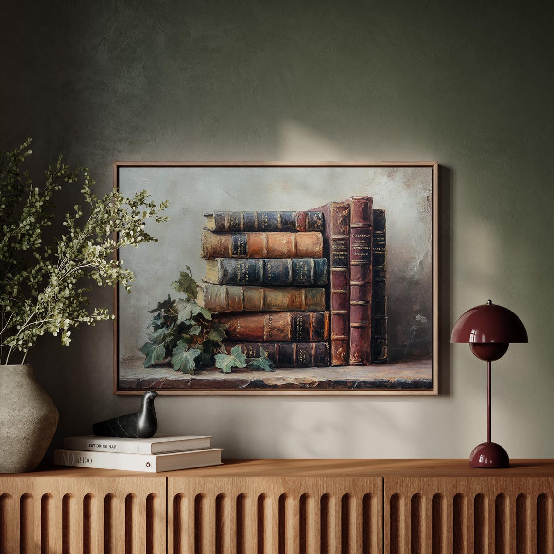 Antique Books Stack With Ivy Rustic Library Still Life Poster - Image 7
