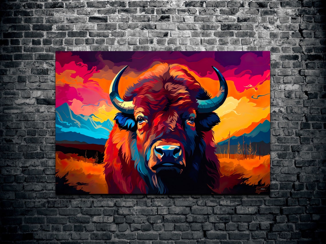 Dayglow Bison, Modern Art Print - Image 2