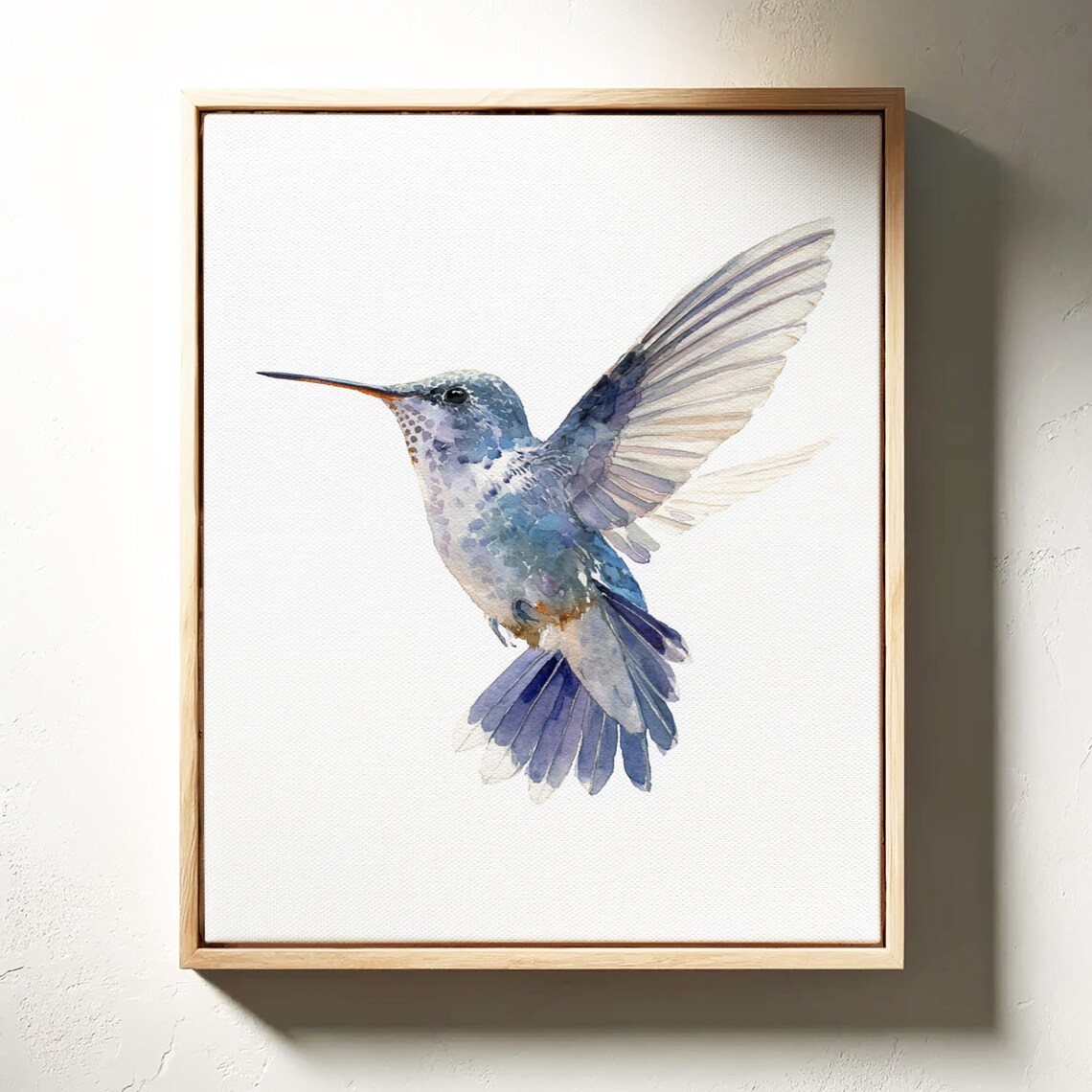 Blue and Purple Hummingbird in Flight Watercolor Wildlife Art Print