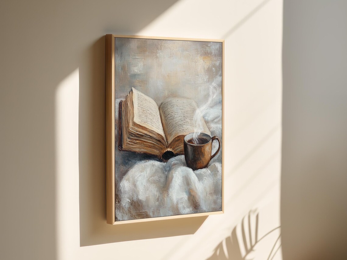Cozy Reading Nook Open Book and Coffee Cup Art Print - Image 6