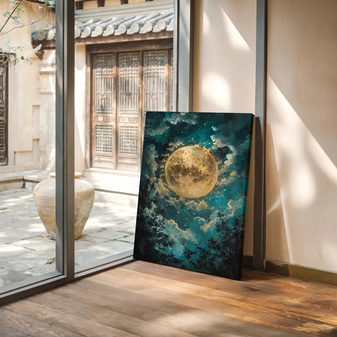 Radiant Full Moon Celestial Night Sky Wall Art - Image 6