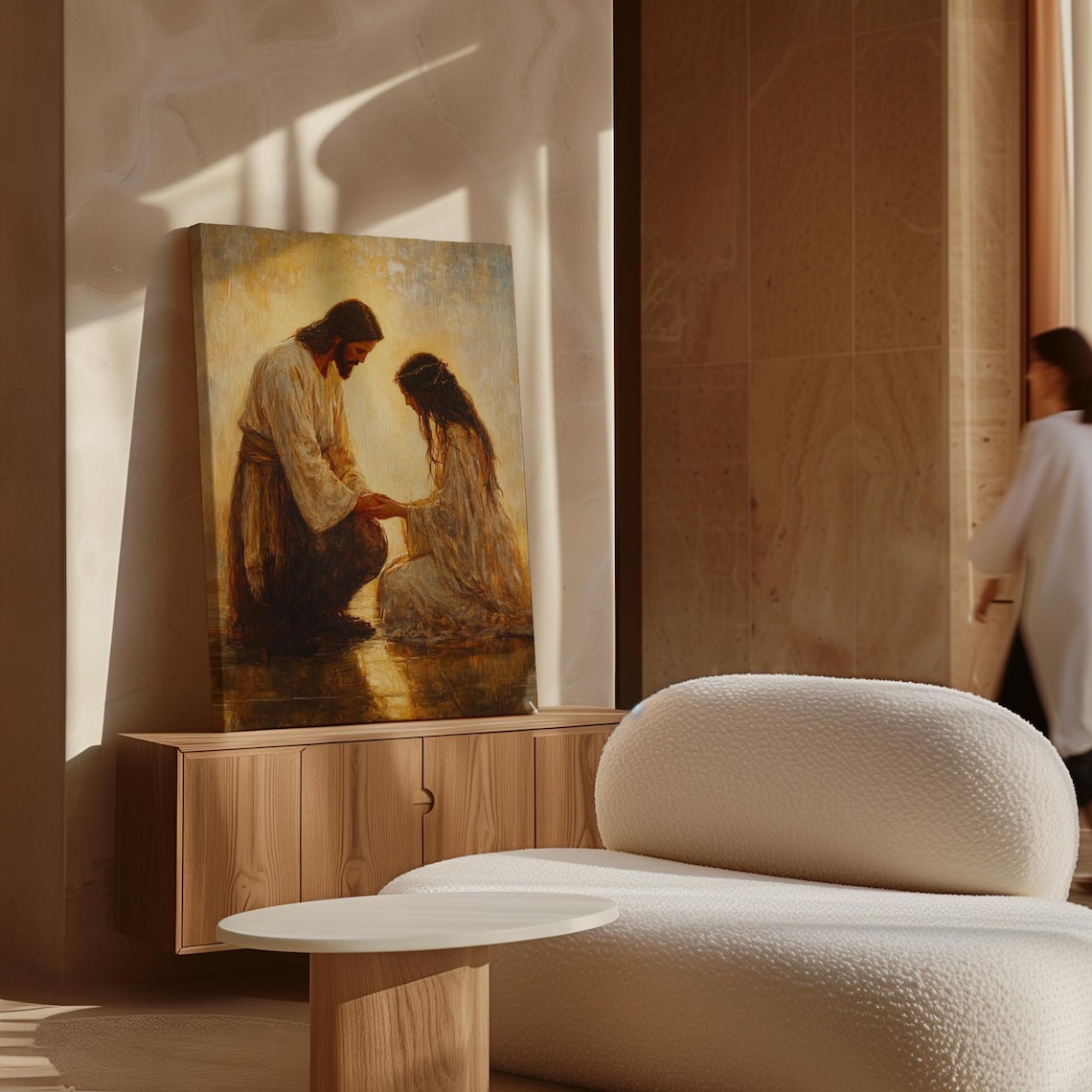 Jesus Kneeling to Hold a Woman's Hands in a Moment of Grace Poster - Image 7
