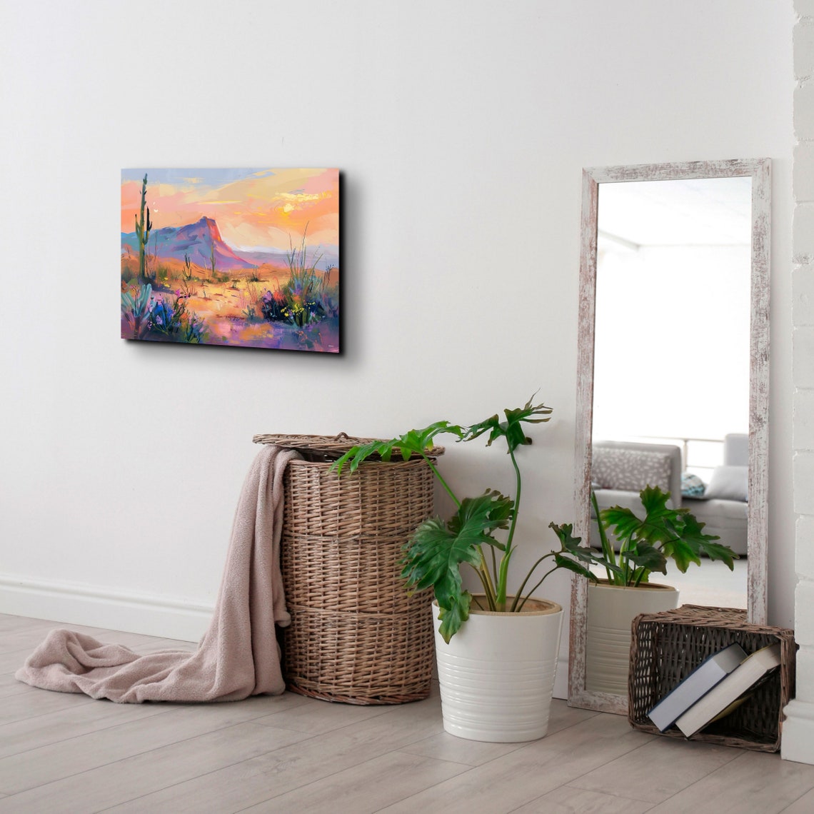 Pastel Desert Mountain Sunrise Saguaro Soft Color Landscape Poster - Image 6